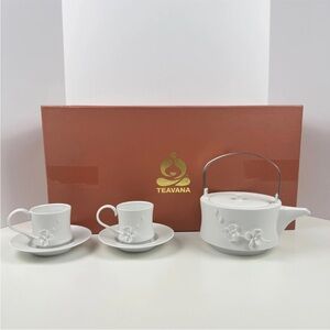 Teavana White Tea porcelain Set with Floral Orchid Flowers